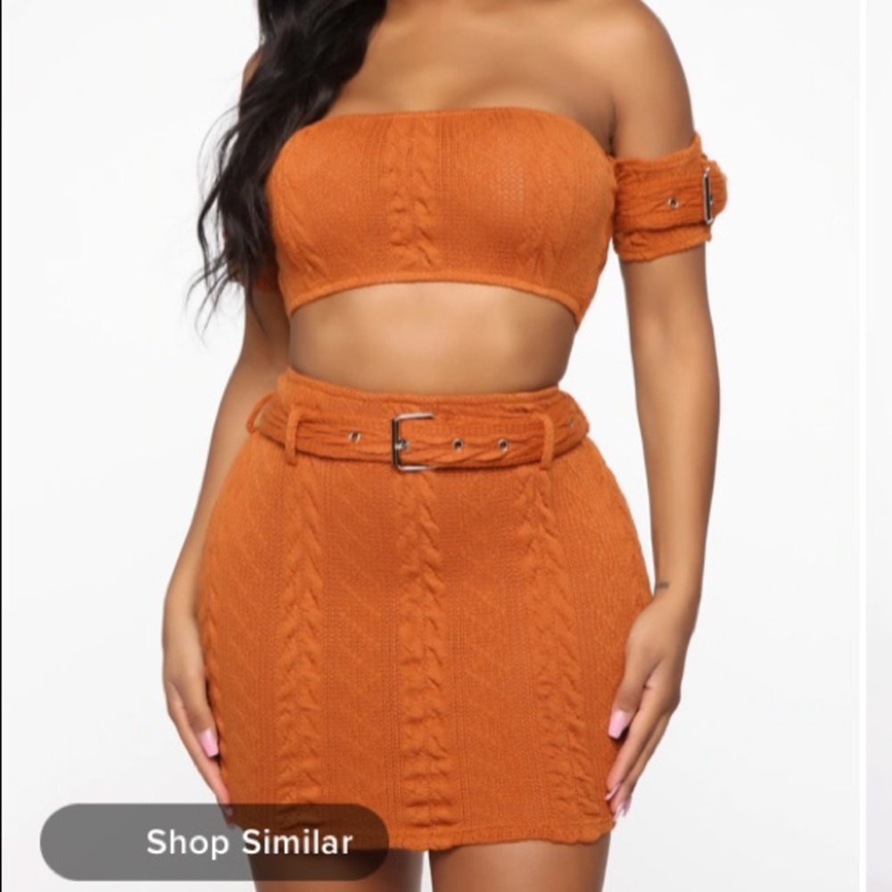 FASHION NOVA Don't Sweat It Skirt Set - Camel top& skirt